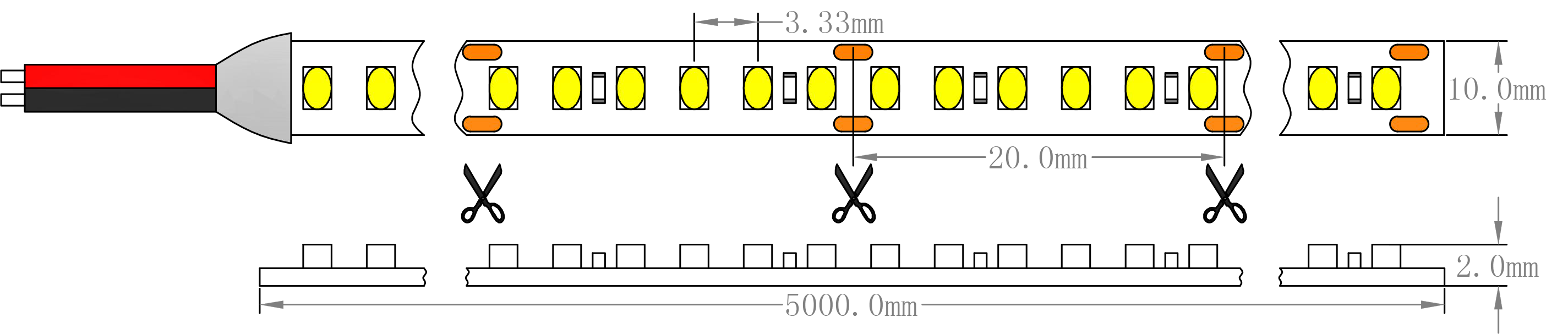 SMD2216 300LEs 24V 차원