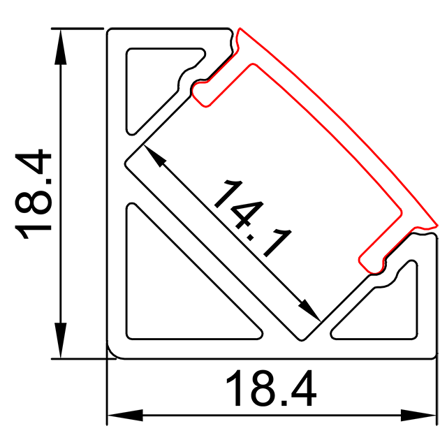 W18.4mm*H18.4mm (안 폭 14.1mm) LED 알루미늄 단면도 삼각형 모양